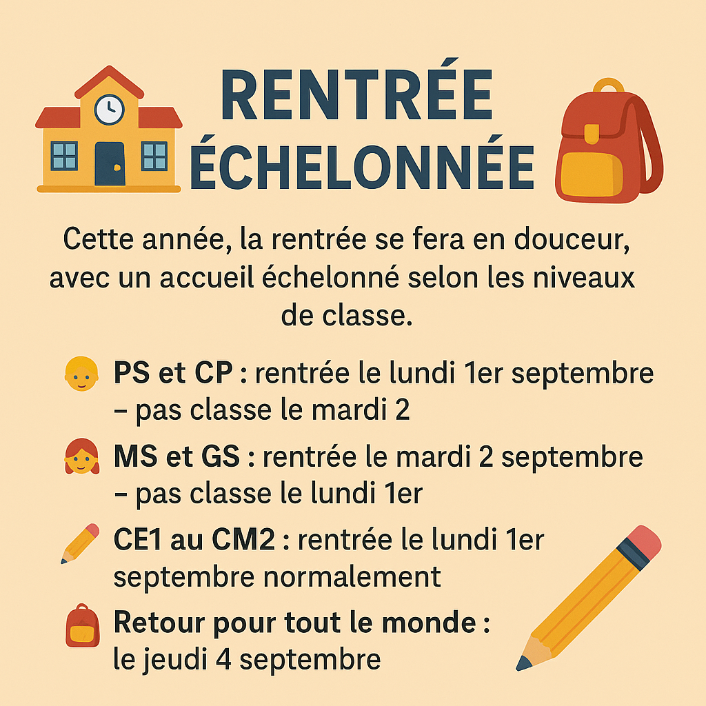 📚 Rentrée échelonnée à l’école